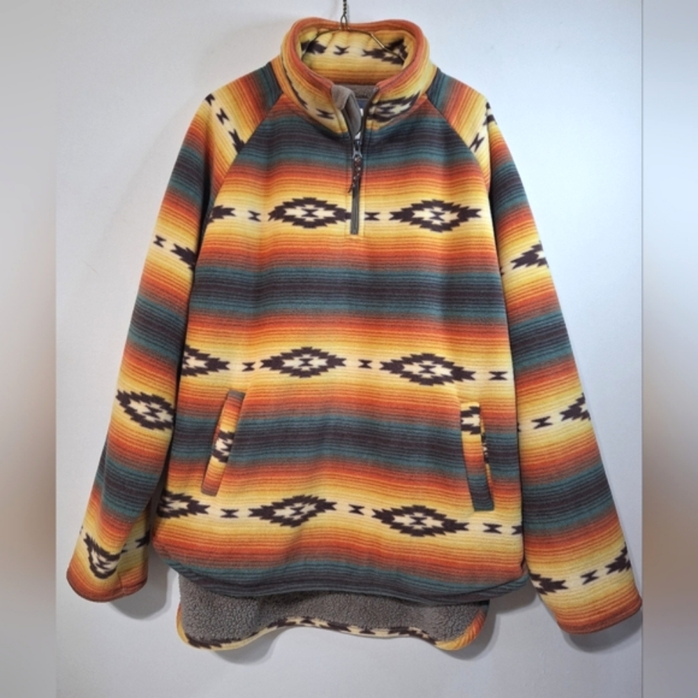 Jachs Girlfriend XL Southwestern Fleece Sherpa Lined 1/4 Zip Kangaroo Pocket Top